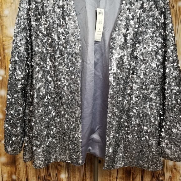 NEW!! Chico's Travelers Gray Sequin Women's Sz. 16/18 Open Front Blazer - Picture 3 of 7